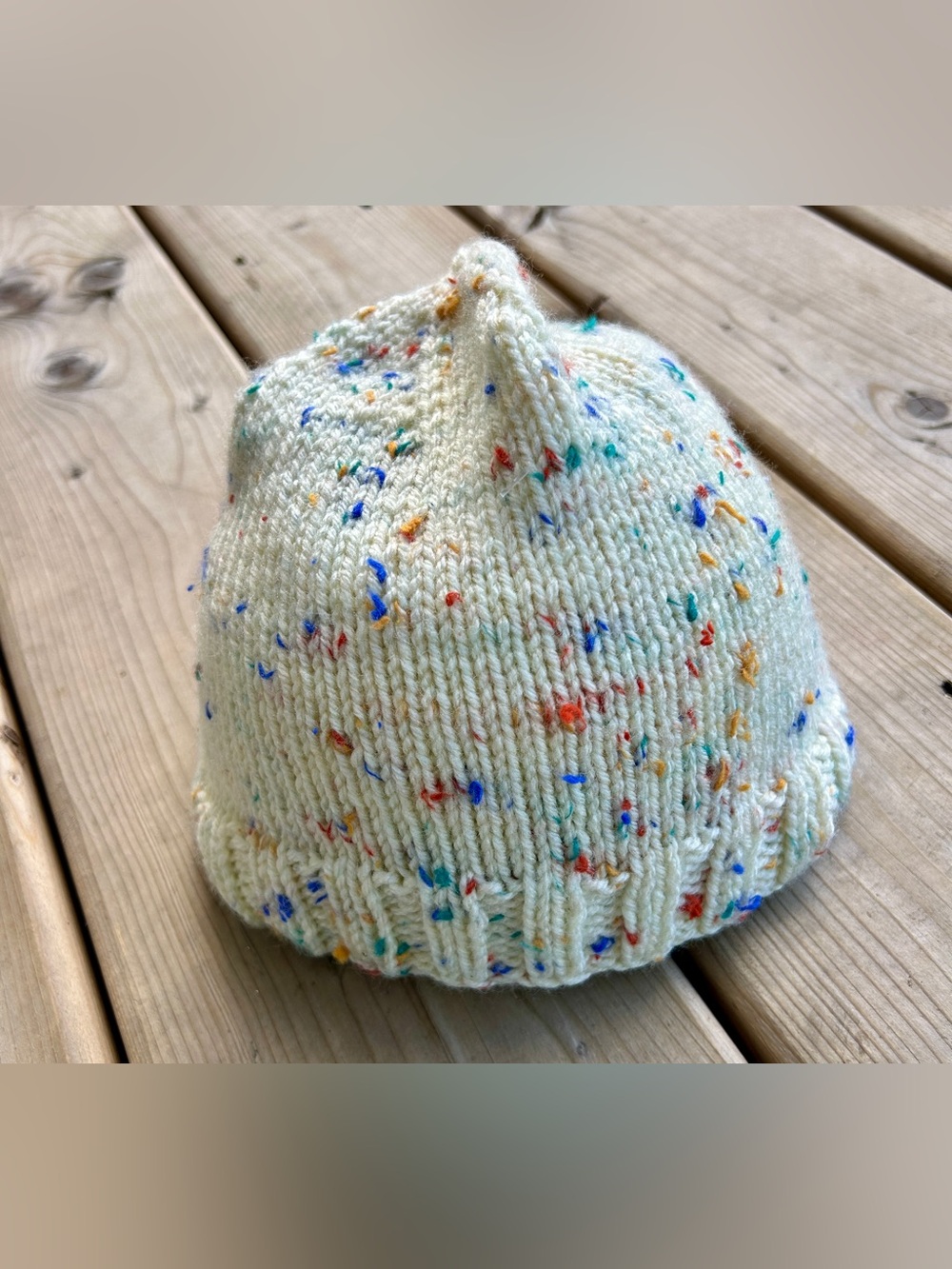Handmade Cozy Knit Kids Winter Hat/ Beanie in Cream with Multicolour Spots